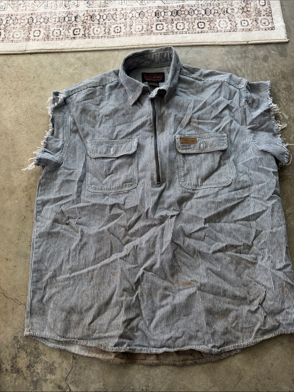 Men's HickoryShirtCo Striped Half-Zip Work Shirt - Blue